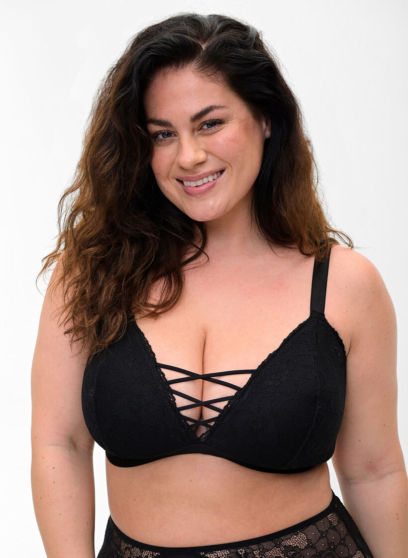 Padded lace bra, Black, Model image number 0