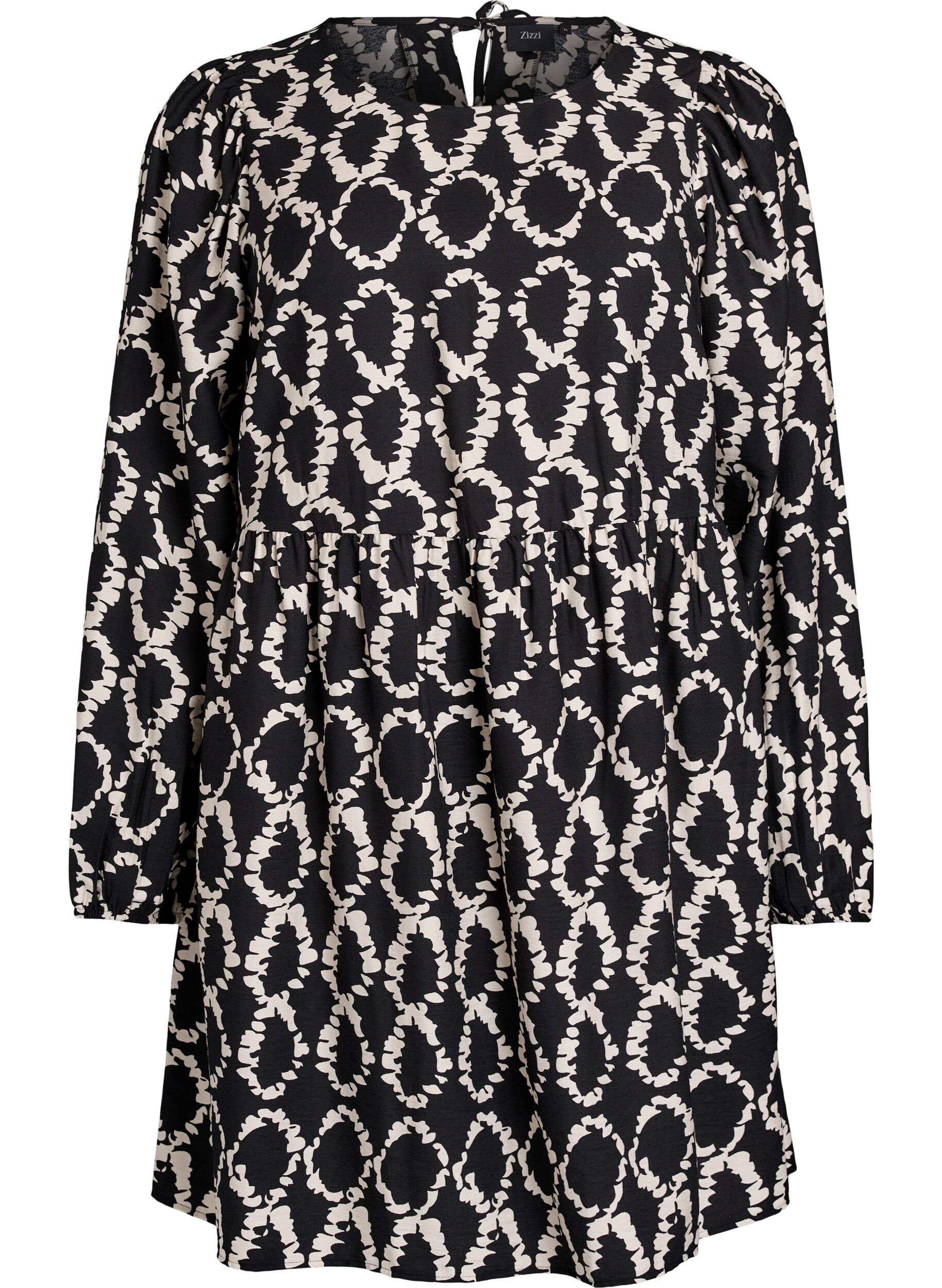 Long-sleeved dress with print and bows