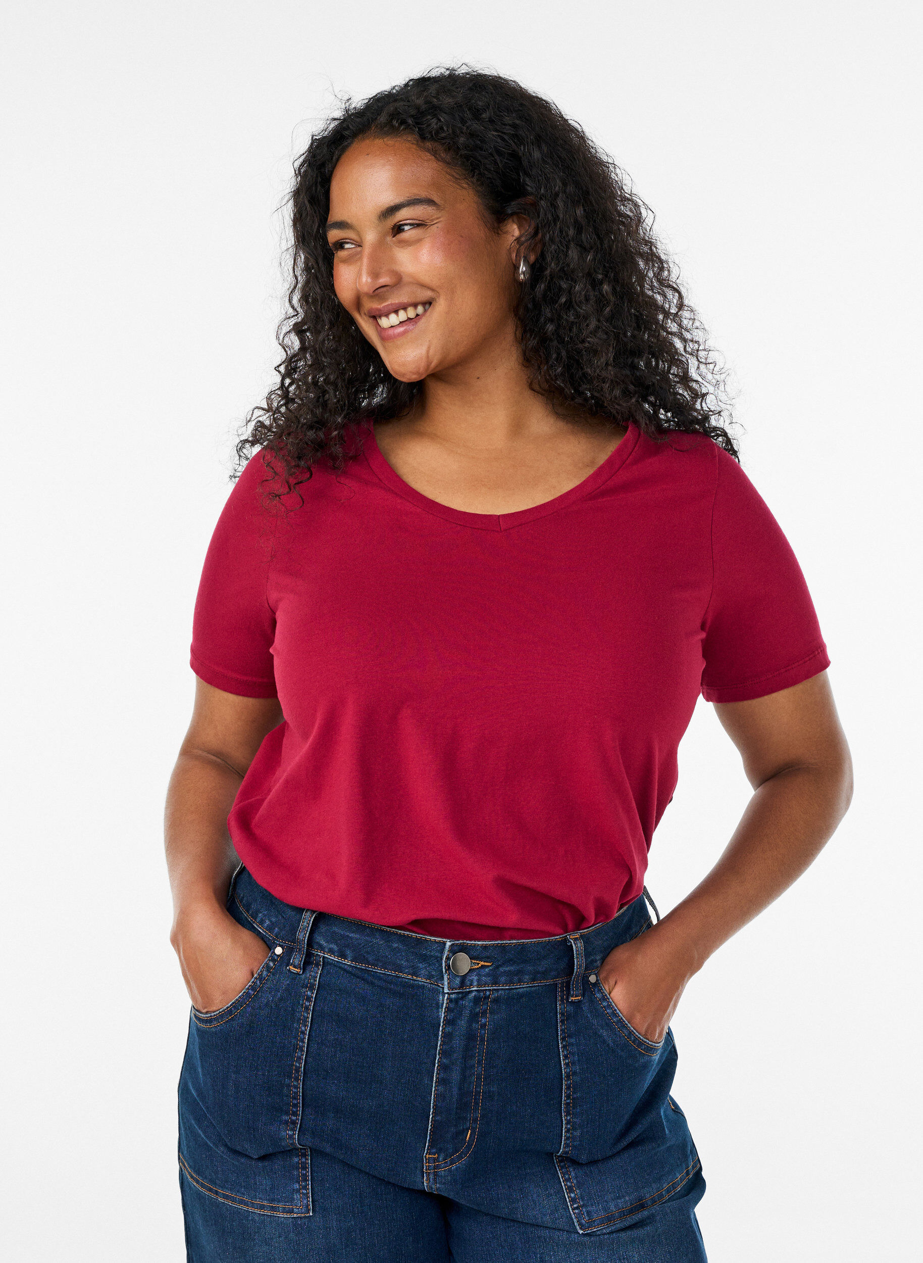 ZizzifashionBasic plain cotton t-shirt, Red, Model image number 0