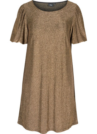 Sparkly dress with short puff sleeves, Gold, Packshot image number 0