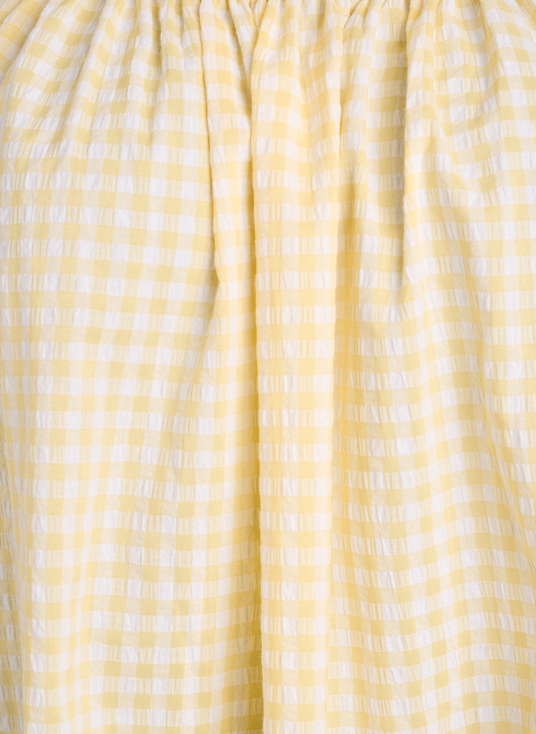 Zizzifashion Small check blouse with an elasticated neckline and elbow-length sleeves, Yellow, Packshot image number 2