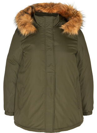 Jacket with a fake fur collar and drawstring waist, Forest Night, Packshot image number 0