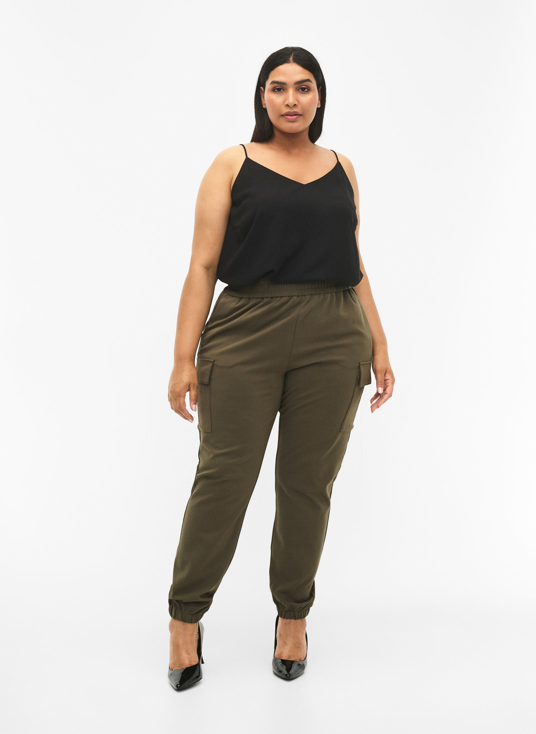 Zizzifashion V-neck strap top, Black, Model image number 2