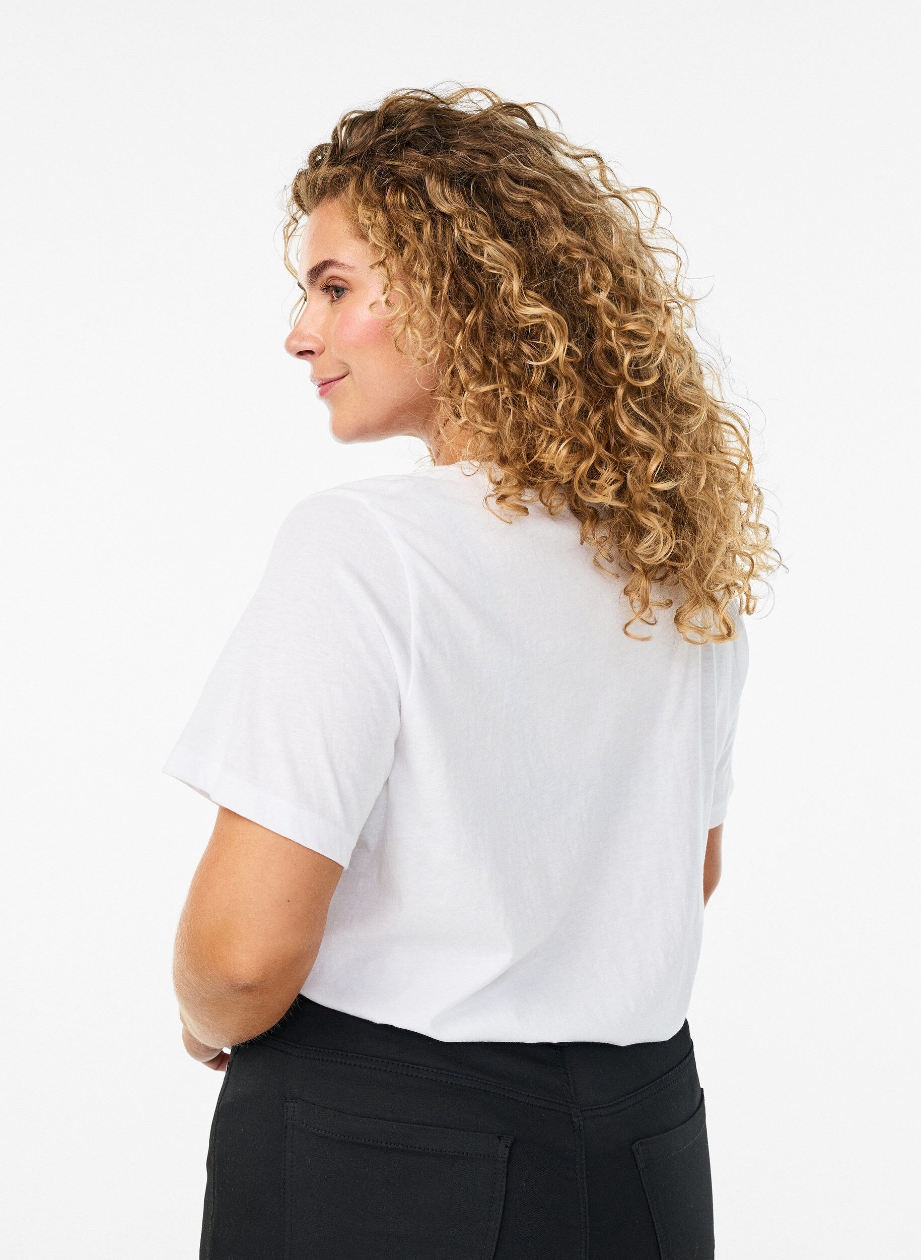 Zizzifashion Short sleeve t-shirt with v-neckline, White, Model image number 2