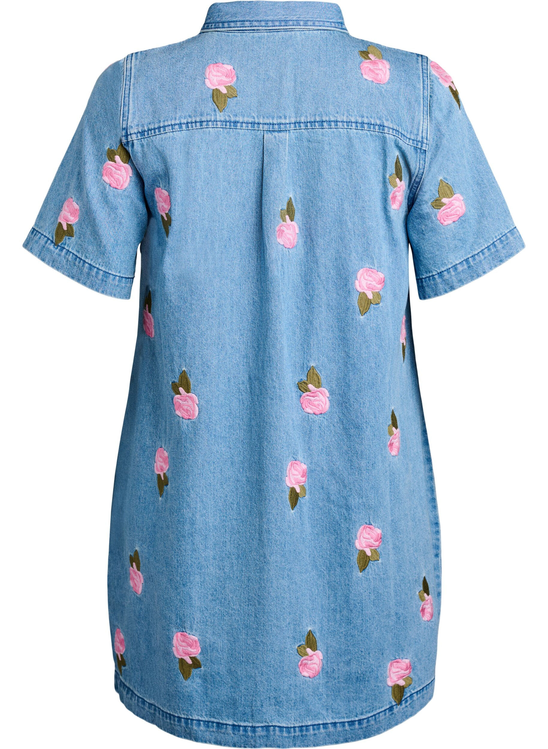 Zizzifashion Short denim dress with embroidered flowers, Light Blue, Packshot image number 1