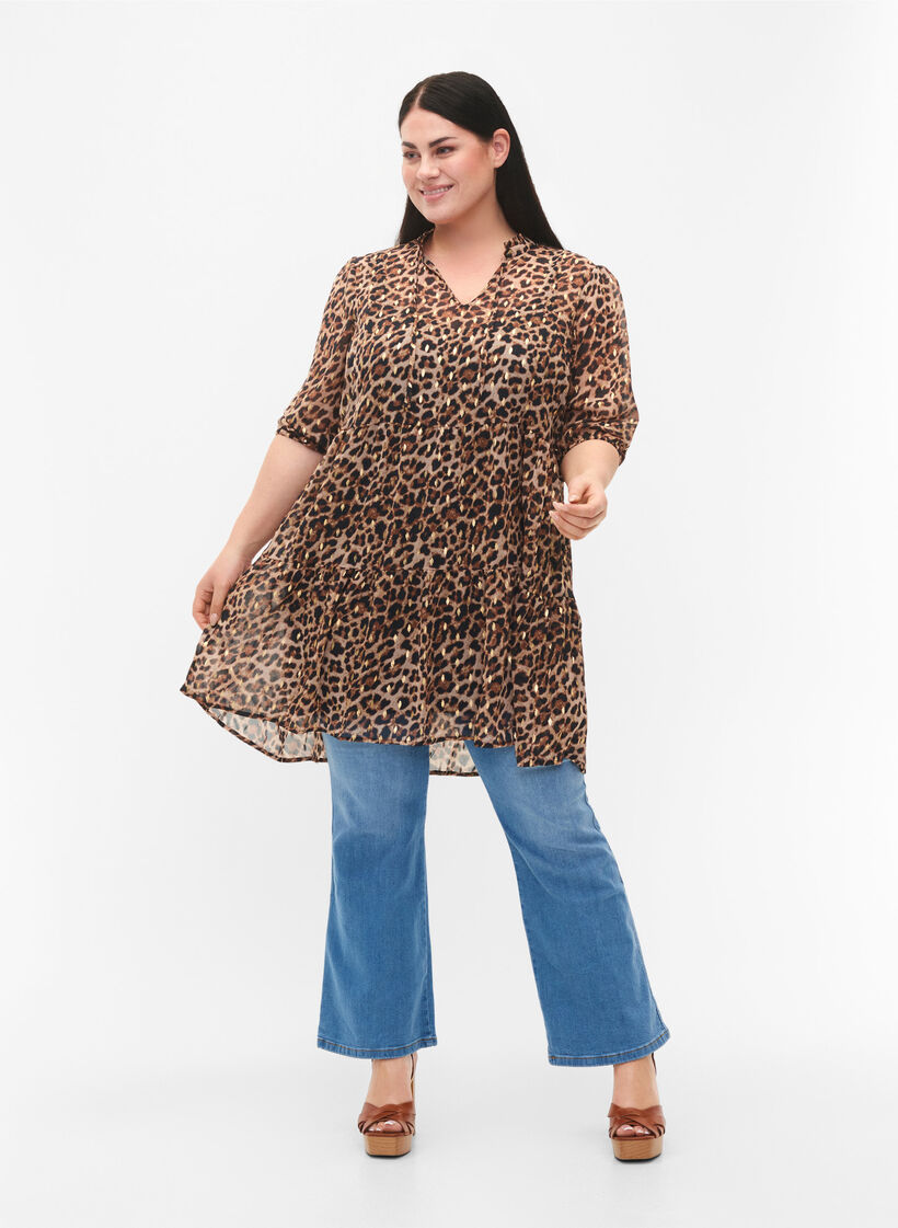 Tunic with leo print and lurex, Leopard AOP, Model image number 2