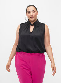 Sleeveless top in viscose with detail, Black, Model