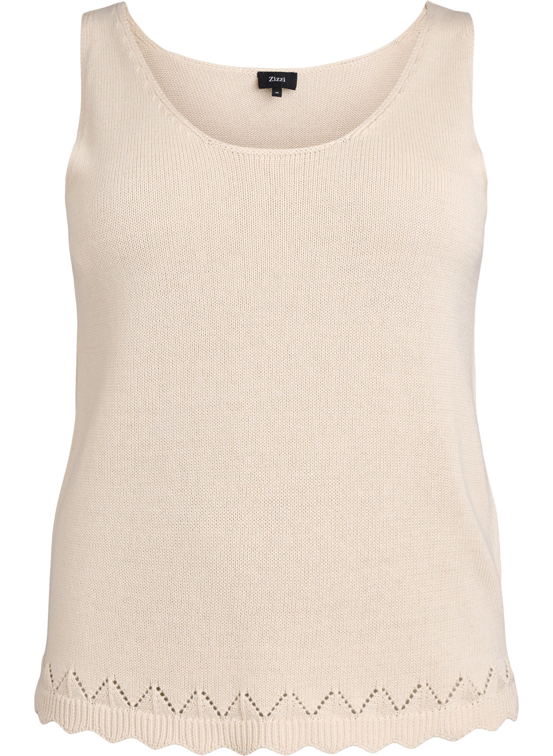 Zizzifashion Sleeveless knitted top with scallop edge, Sandshell, Packshot image number 0