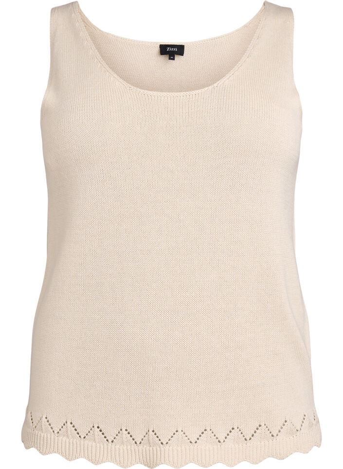 Sleeveless knitted top with scallop edge, Sandshell, Packshot image number 0