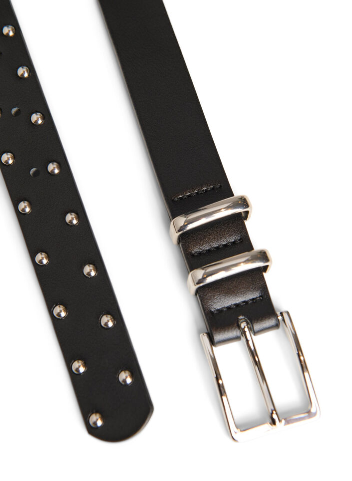 Faux leather belt with studs, Black, Packshot image number 1