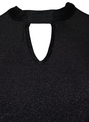 Long-sleeved glitter blouse with round neck and V-detail, Black Black, Packshot image number 2