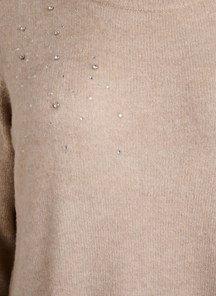 Short knit dress with rhinestones, Beige, Packshot image number 2