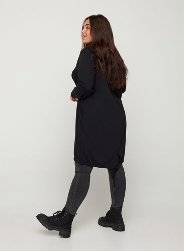 Sweater dress with a high neck and tie detail, Black, Model image number 1