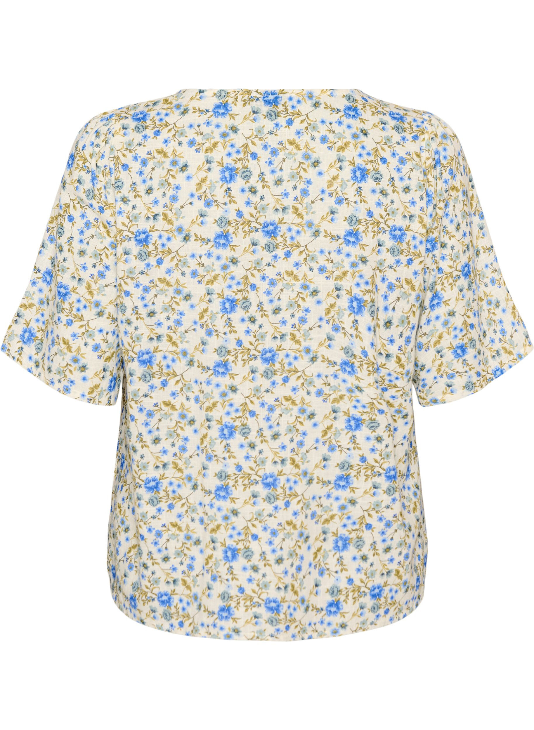 Zizzifashion Short-sleeved cotton shirt with a V-neck, Blue, Packshot image number 1