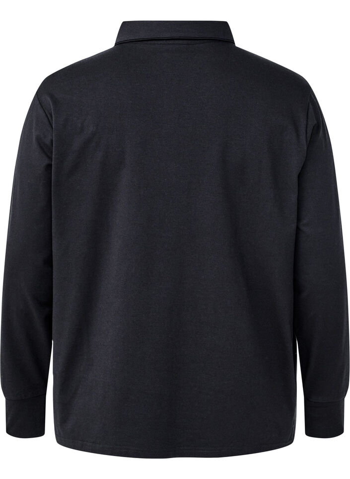 Long-sleeved polo shirt, Black, Packshot image number 1