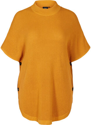 Short-sleeved knitted poncho with a high neck, Spruce Yellow, Packshot image number 0