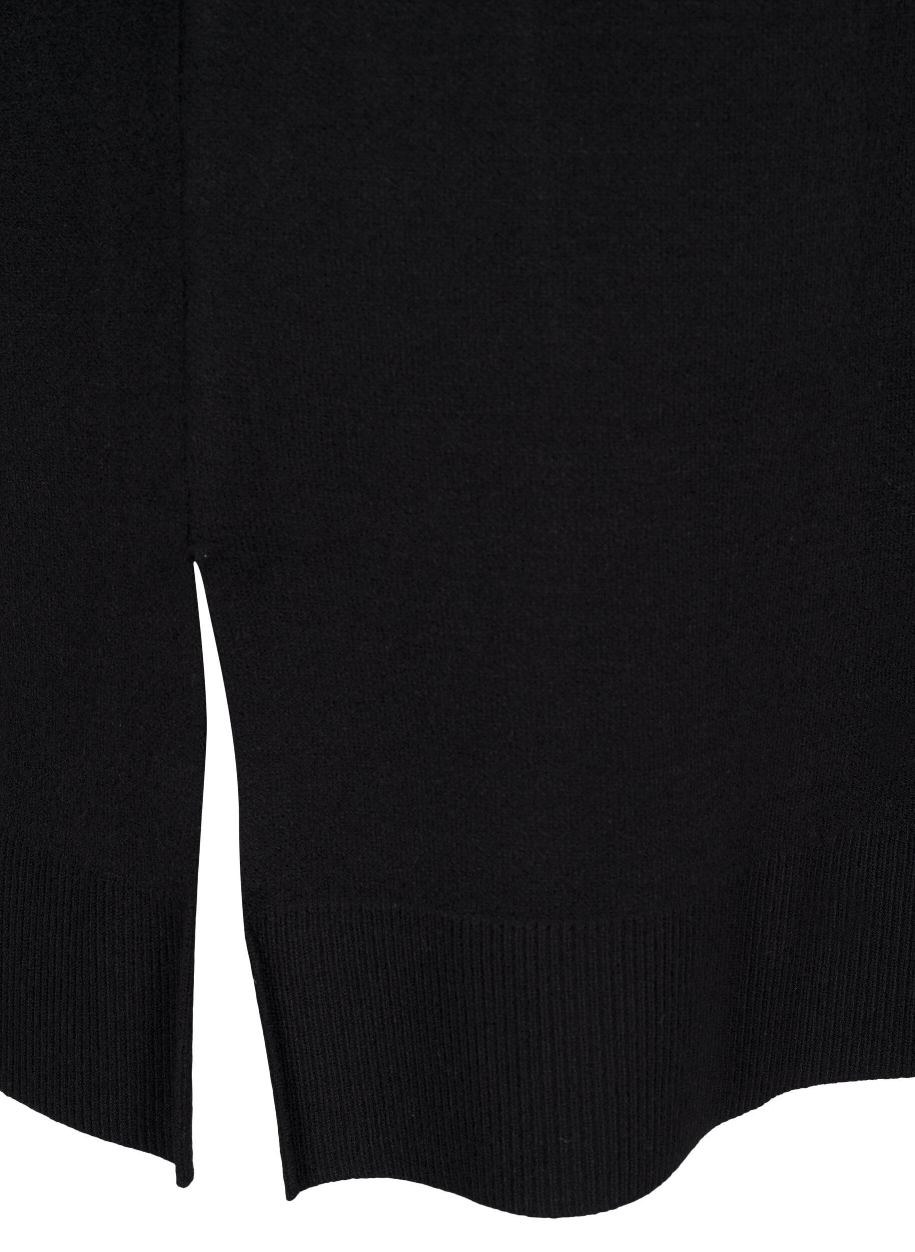 Zizzifashion Knitted dress with a round neck and slit, Black, Packshot image number 3