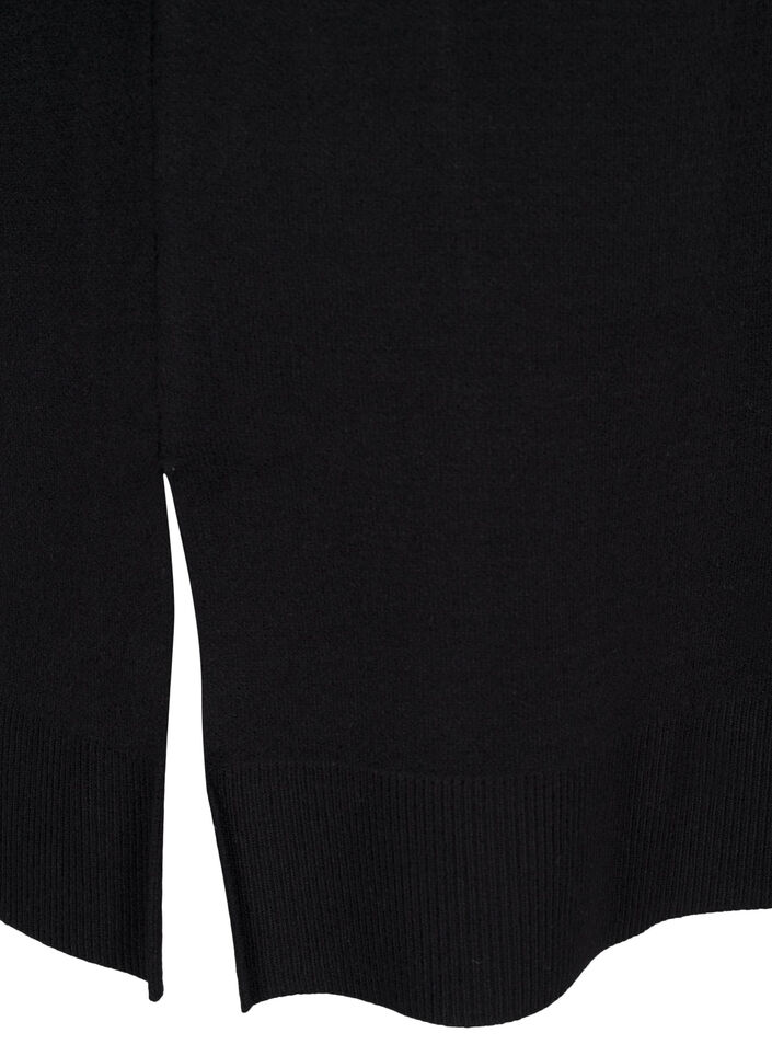 Knitted dress with a round neck and slit, Black, Packshot image number 3
