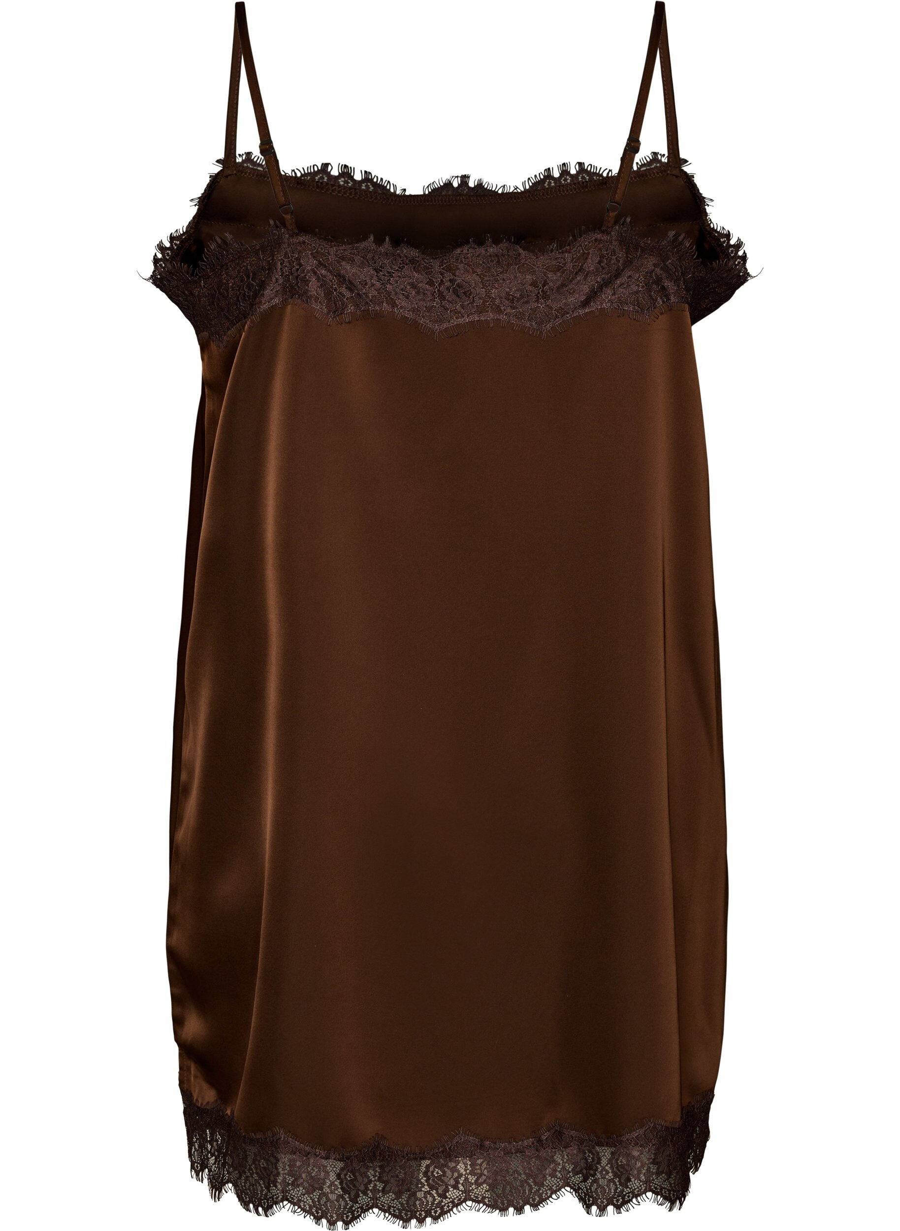 ZizzifashionLong satin top with lace edges, Brown, Packshot image number 1