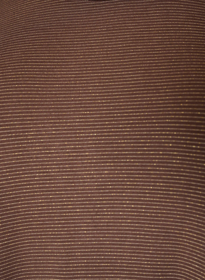 Viscose T-shirt with glitter stripes, Brown, Packshot image number 2