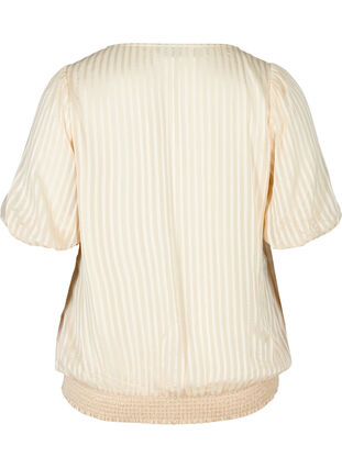 Blouse with short puff sleeves and smocking, Creme , Packshot image number 1