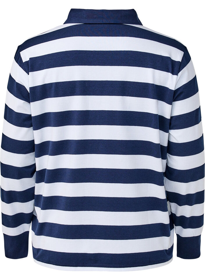 Long-sleeved polo shirt with stripes, Blue, Packshot image number 1