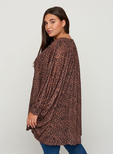 Leopard print tunic with smocking, Leo, Model image number 1
