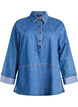 Loose denim blouse with collar and button placket, Blue, Packshot image number 0