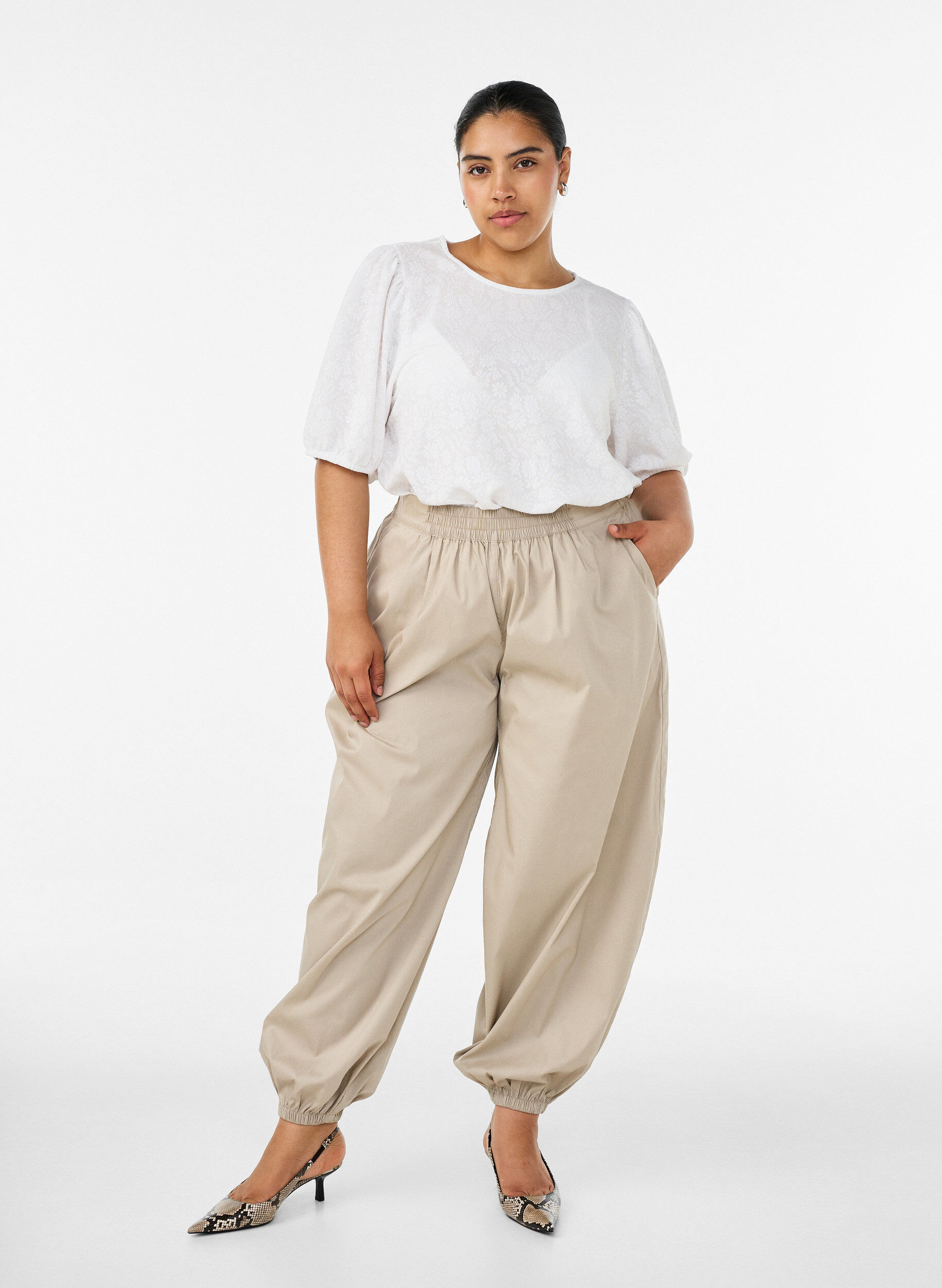 Zizzifashion Structured blouse with short sleeves, White, Model image number 1