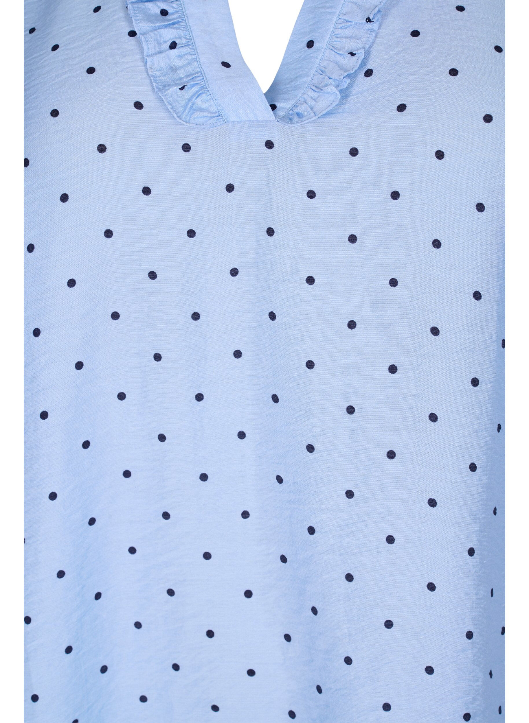 Zizzifashion 	 Dotted blouse with 3/4 sleeves in viscose material, Light Blue Dot, Packshot image number 2