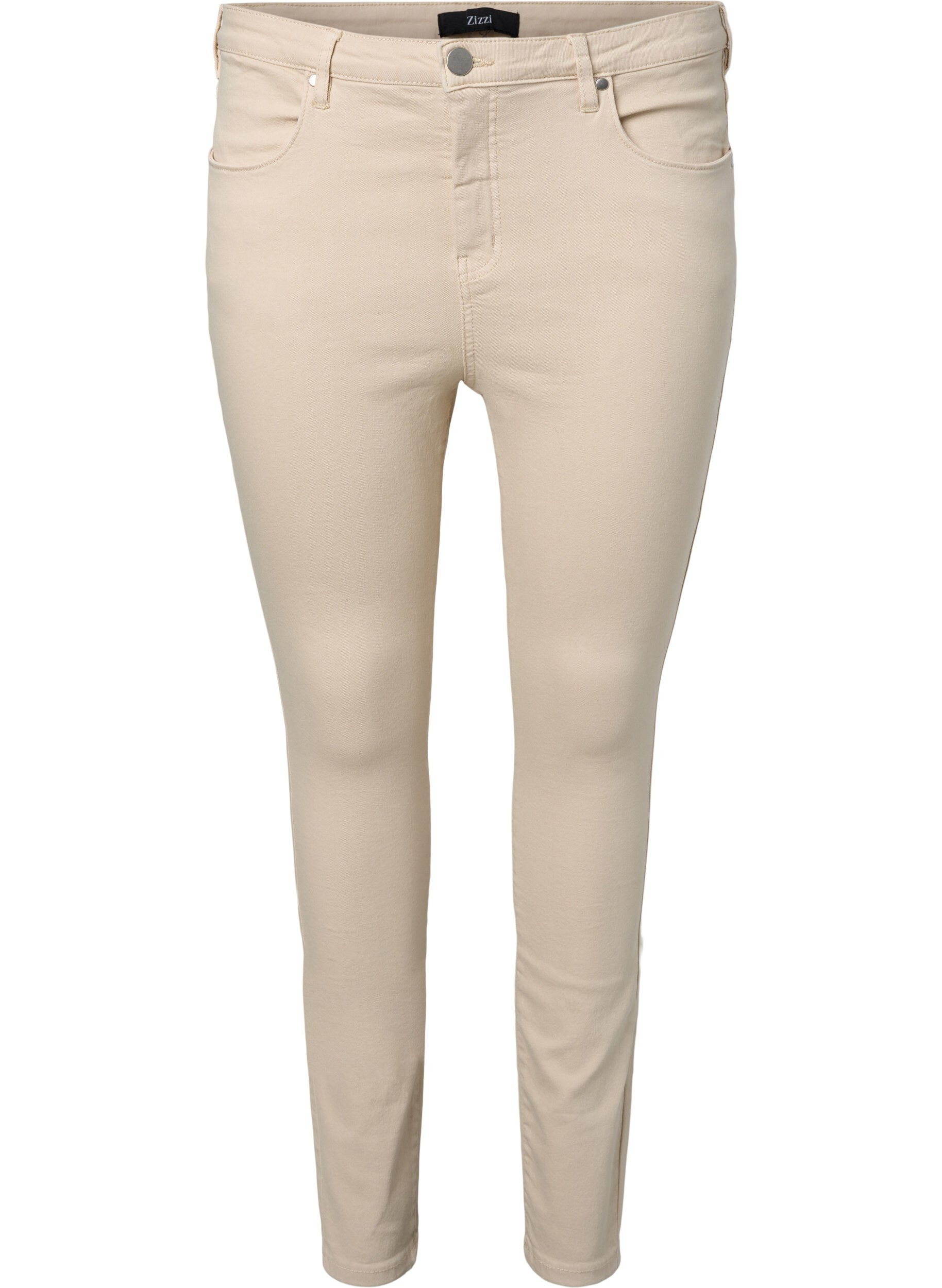 Zizzifashion High waisted Amy jeans with super slim fit, Oatmeal, Packshot image number 0