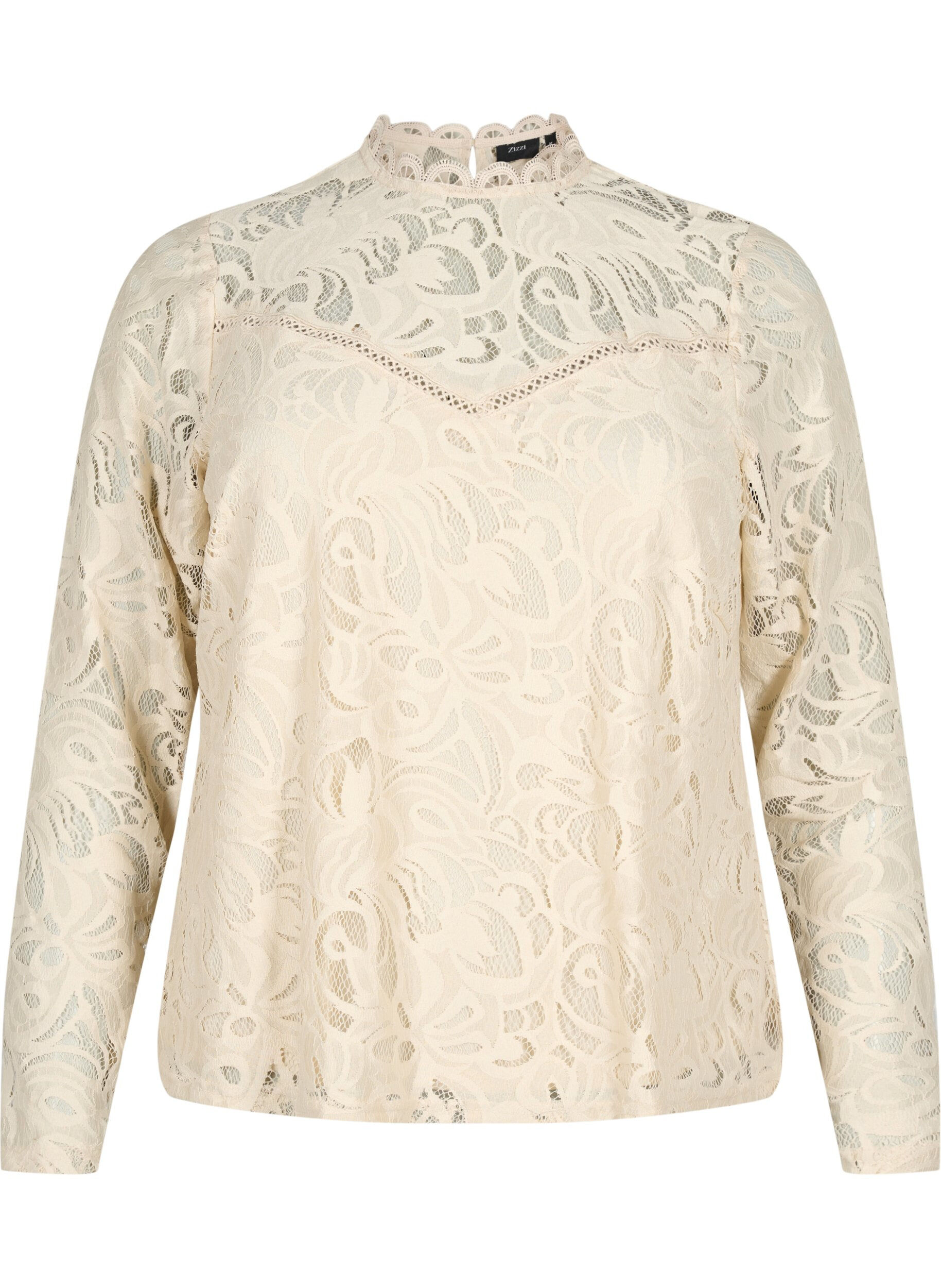 Zizzifashion Long-sleeved lace blouse, Champagne, Packshot image number 0