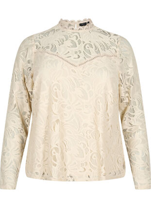 Long-sleeved lace blouse, Champagne, Packshot image number 0