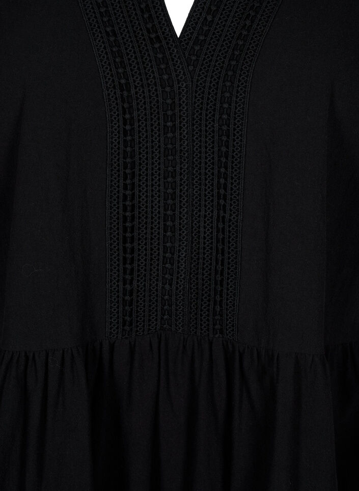 Cotton dress with crochet details, Black, Packshot image number 2