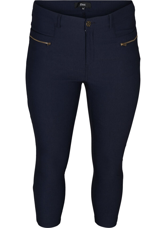Close-fitting capri trousers in viscose blend, Blue, Packshot image number 0