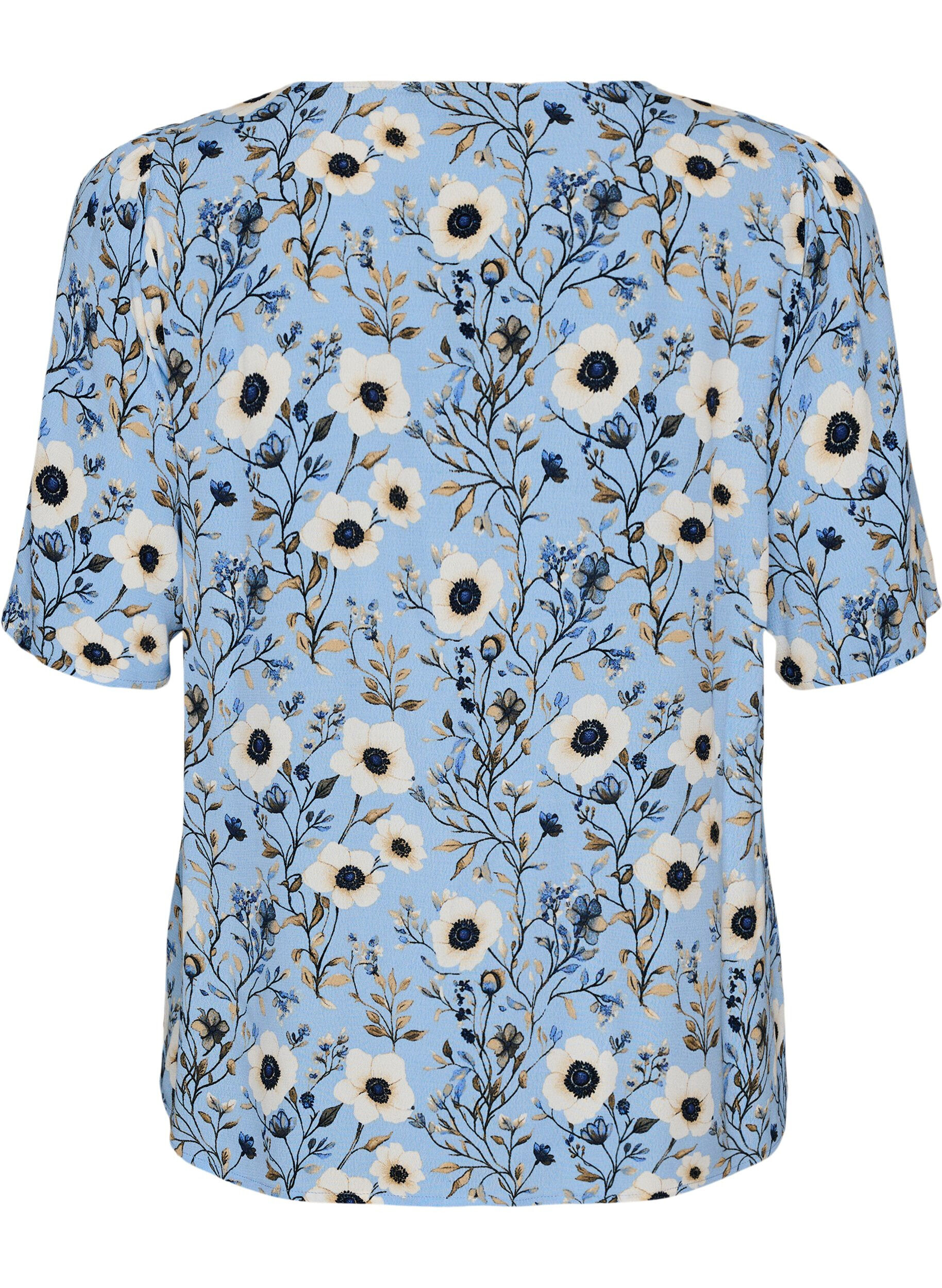 Zizzifashion Floral blouse with short sleeves, Blue, Packshot image number 1