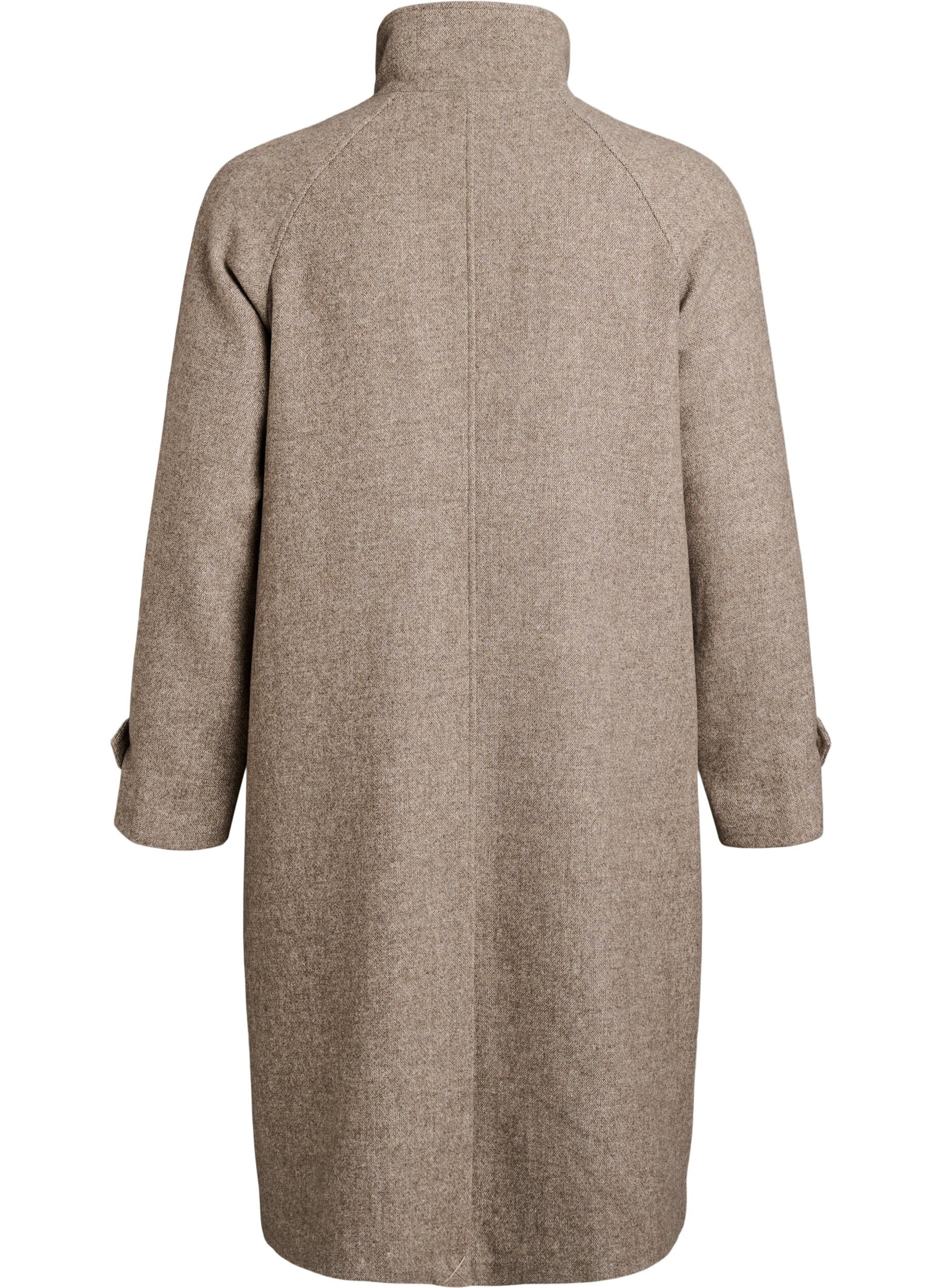 ZizzifashionLong wool coat with a high collar and double-breasted design, Brown, Packshot image number 1