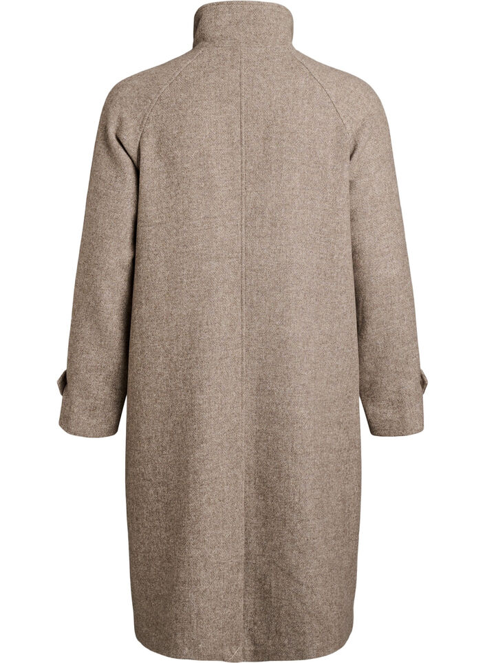 Long wool coat with a high collar and double-breasted design, Brown, Packshot image number 1