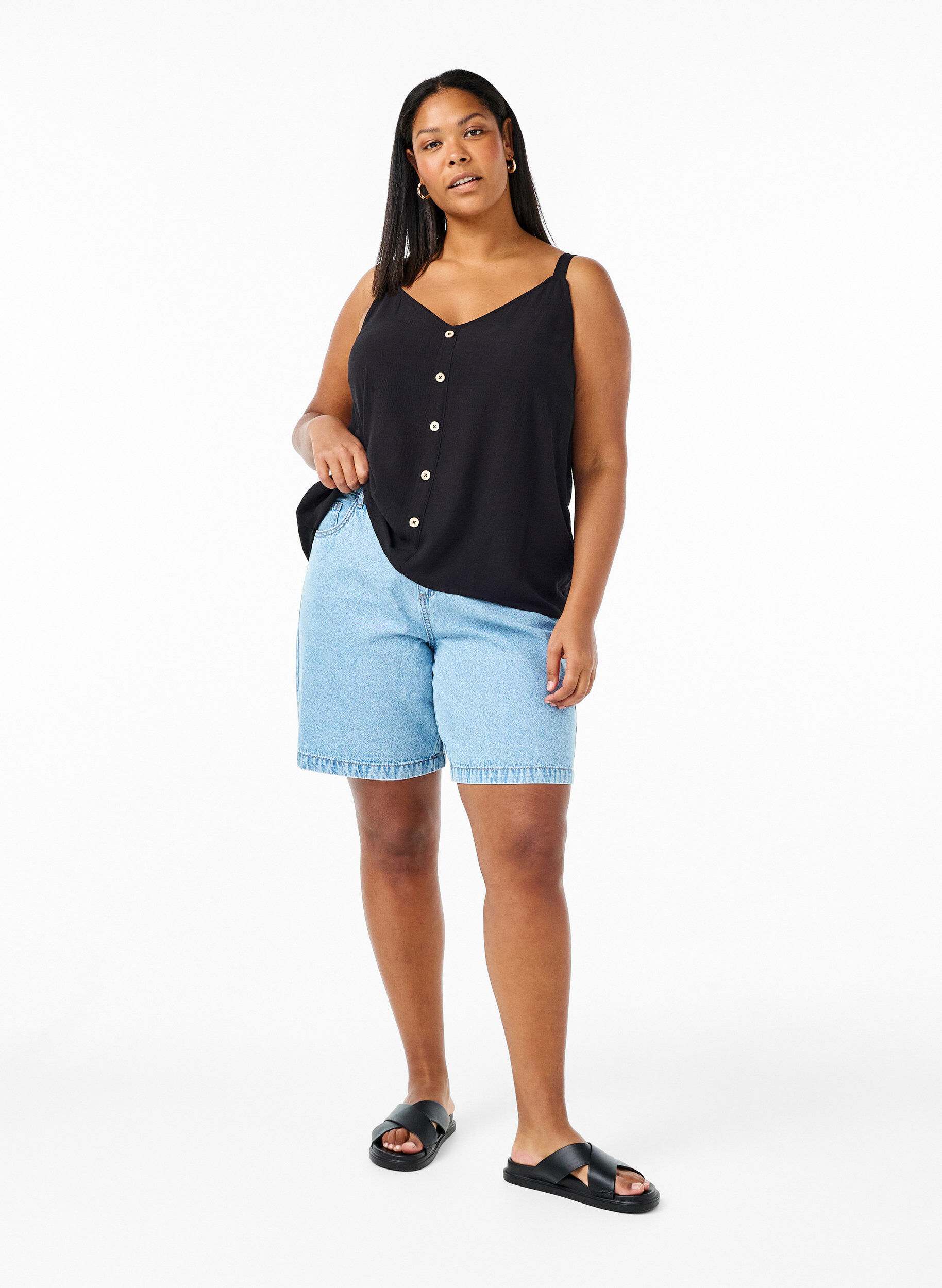 Zizzifashion Viscose top with narrow straps, Black, Model image number 2