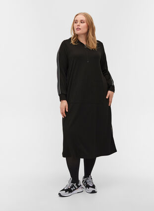 Hooded sweat dress with zip, Black, Model image number 0