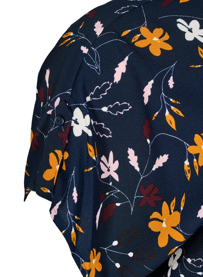 Short-sleeved blouse with floral print, Sky Captain Flower, Packshot image number 3