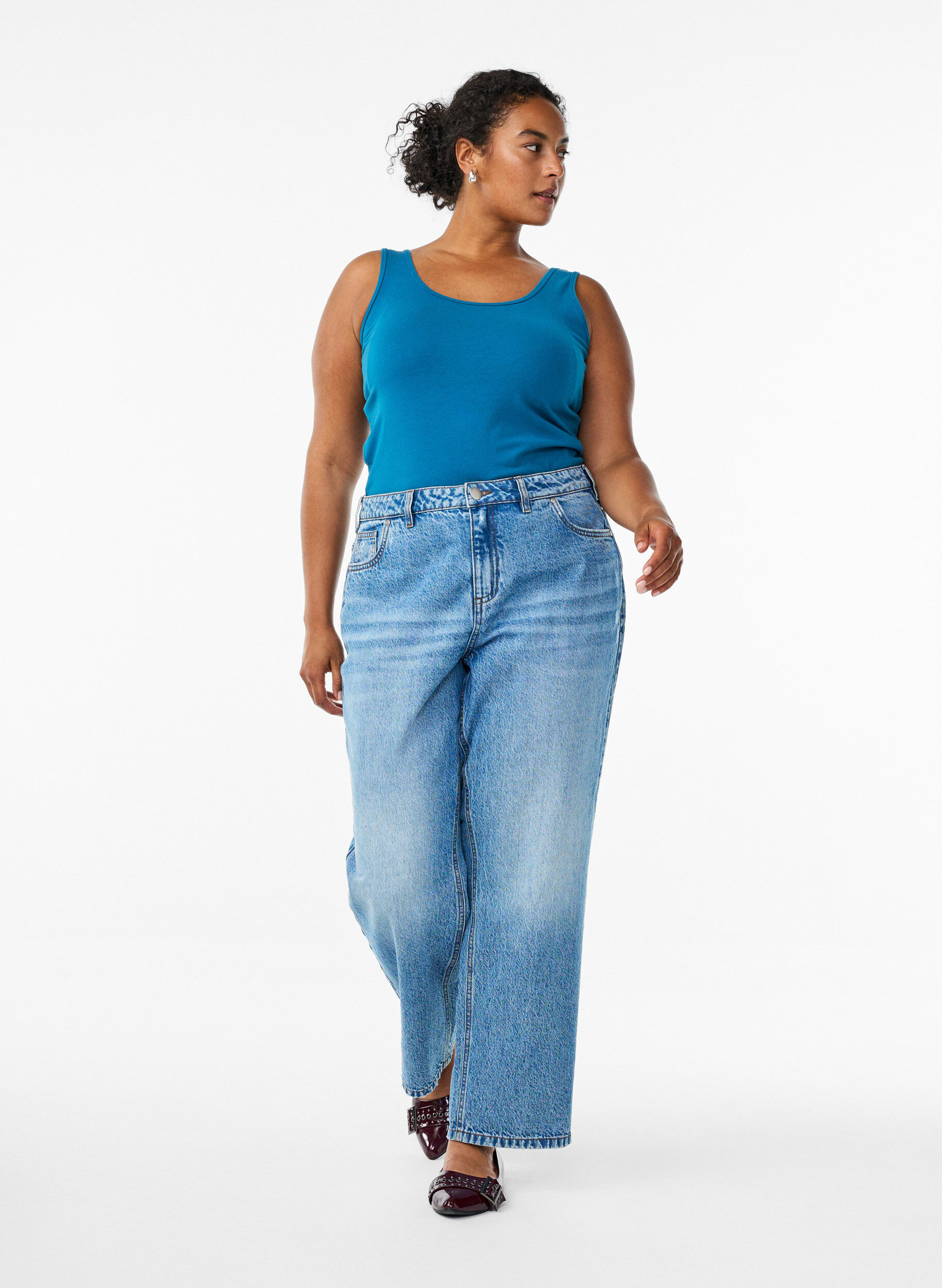 ZizzifashionSolid color basic top in cotton, Petrol, Model image number 1