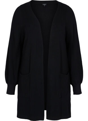 Knitted cardigan with long sleeves and pockets, Black, Packshot image number 0