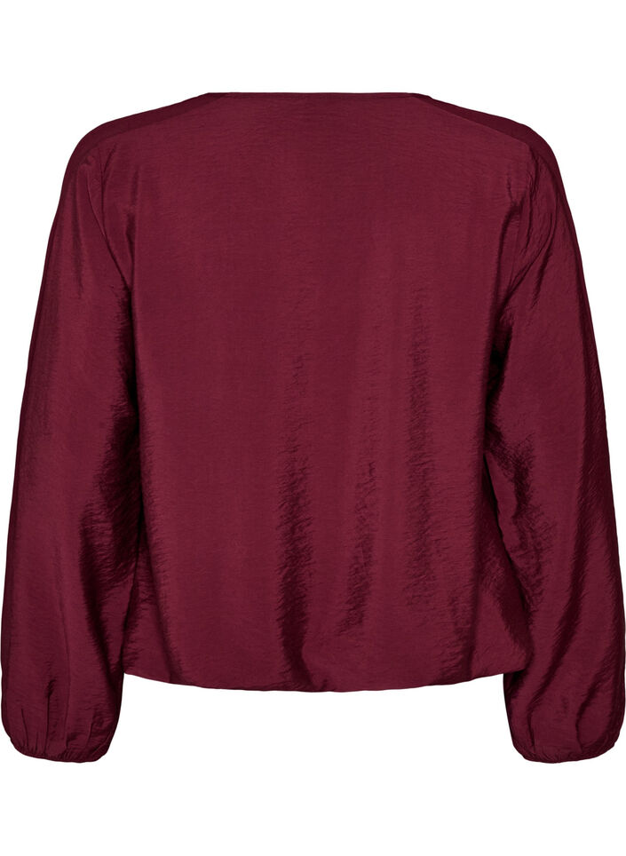 Blouse with balloon effect and chiffon details, Red, Packshot image number 1