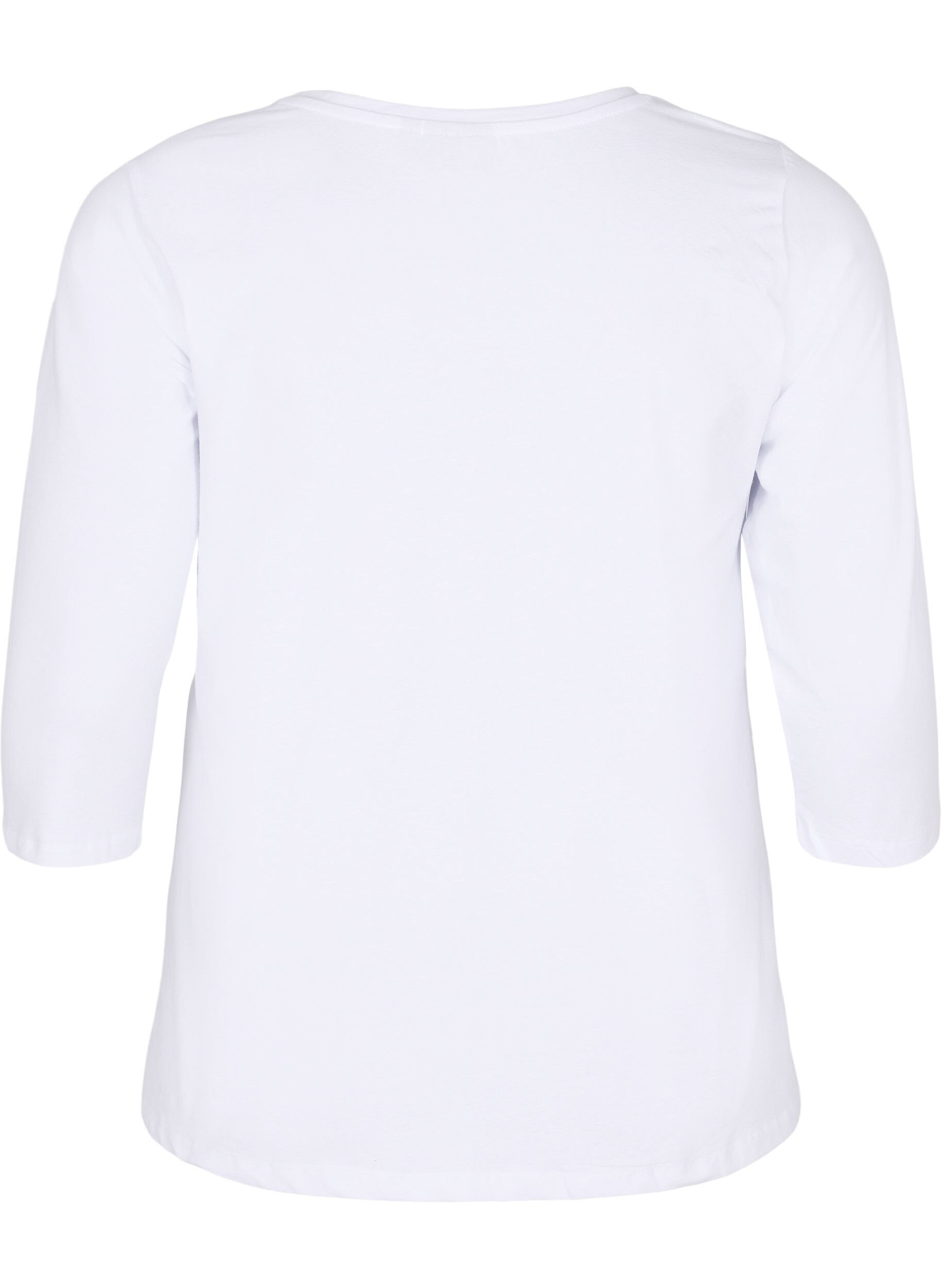 Zizzifashion Basic cotton t-shirt with 3/4 sleeves, White, Packshot image number 1