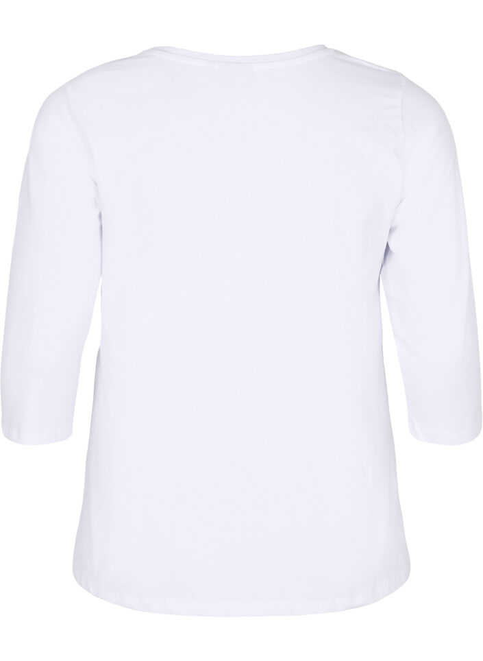 Basic cotton t-shirt with 3/4 sleeves, White, Packshot image number 1