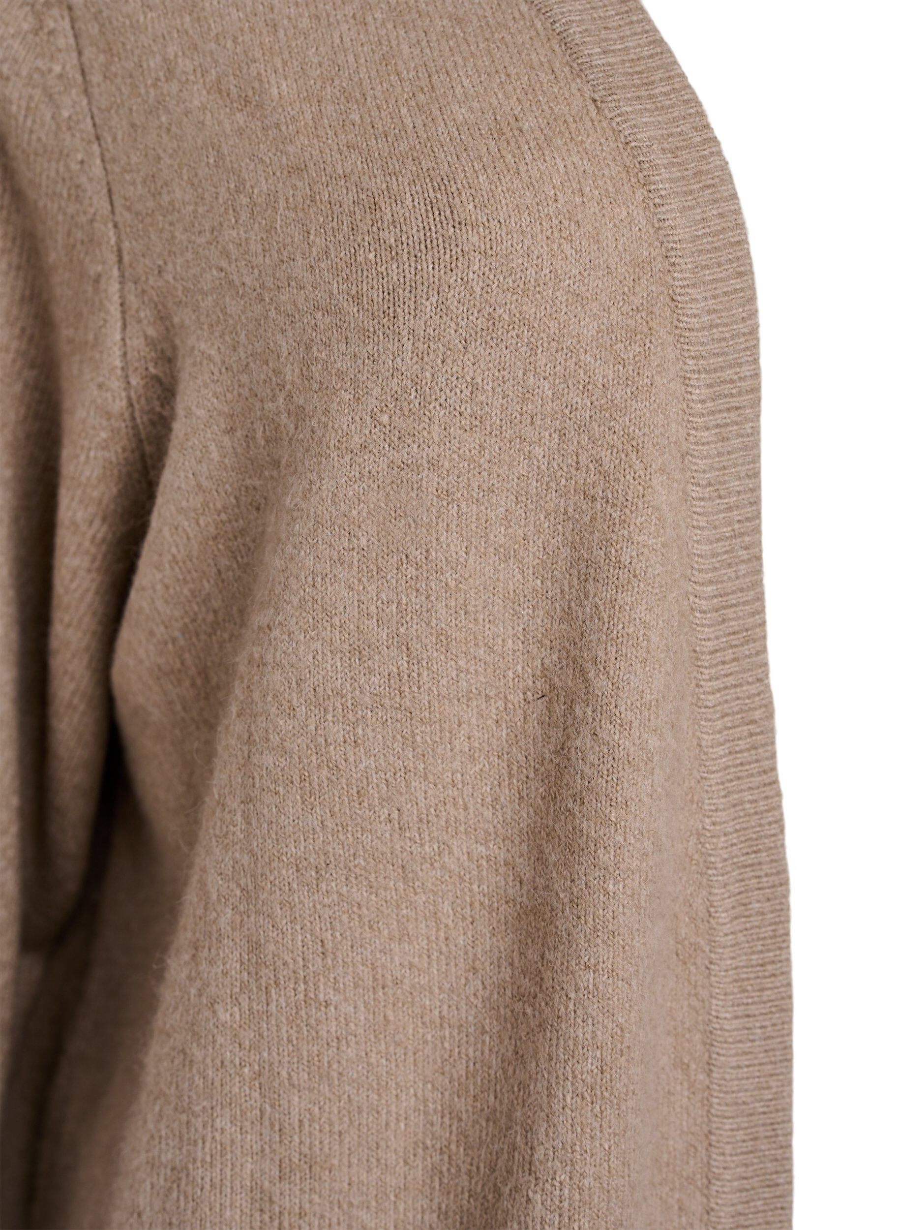 Zizzifashion Ribbed Knit Cardigan with Pockets, Beige, Packshot image number 2