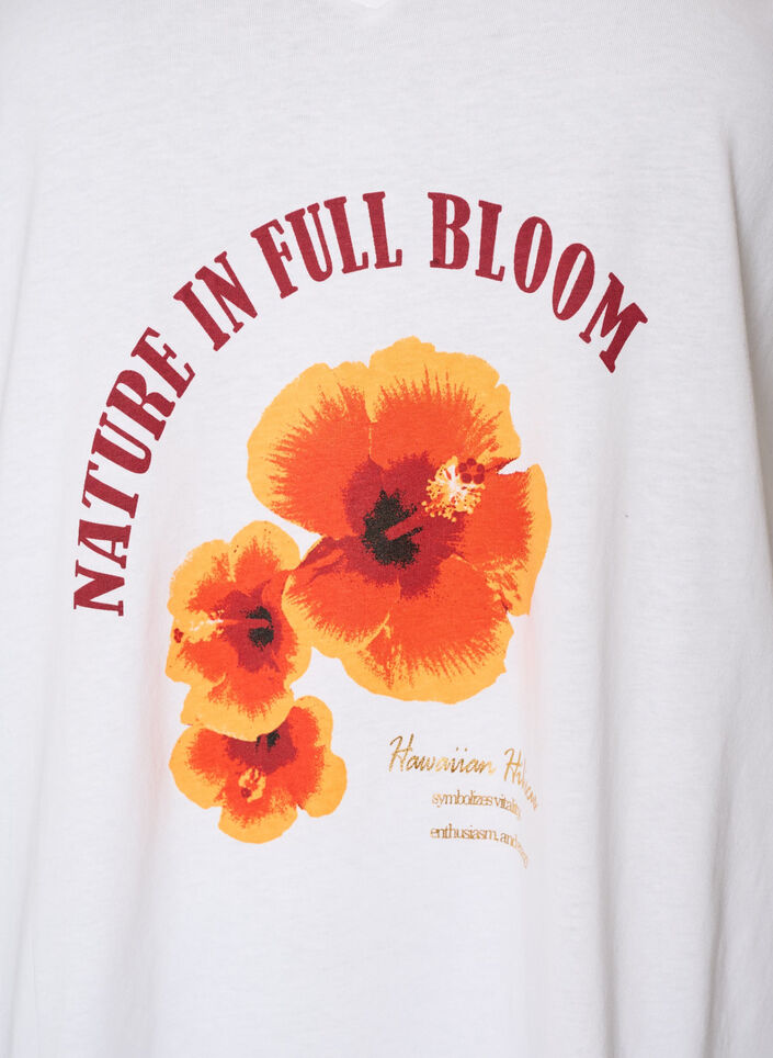 Cotton T-shirt with front print and V-neck, White, Packshot image number 2