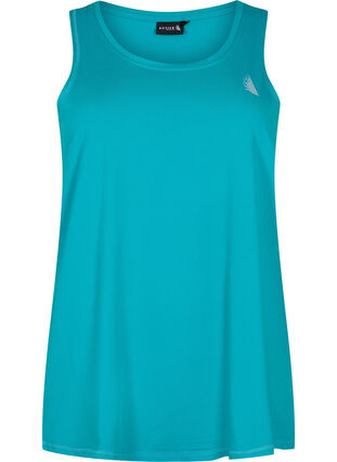 Plain-coloured sports top with round neck, Deep Peacock Blue, Packshot image number 0