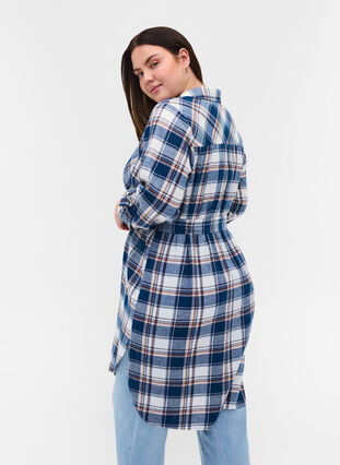 Checkered shirt dress with tie detail, Blue White Check, Model image number 1